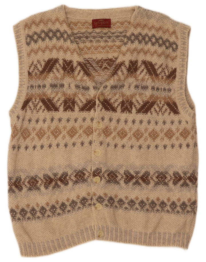Ärmelloser Herren-Cardigan von Seventy, groß, beige, geometrische Wolle