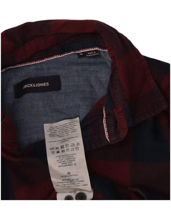 Jack & Jones Herren-Flanellhemd, mittelgroß, Burgunderrot, Gingham-Baumwolle