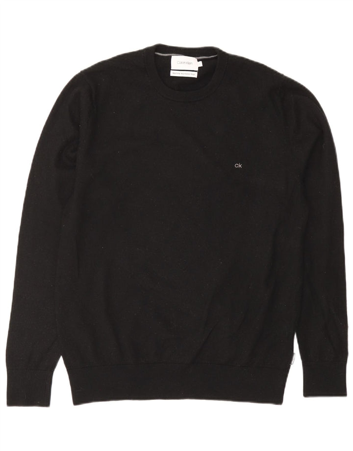 Calvin Klein Damen-Pullover mit Rundhalsausschnitt, UK 16, große schwarze Wolle