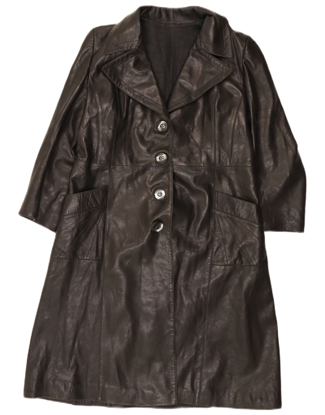 VINTAGE Damen Ledermantel IT 48 XL Schwarz