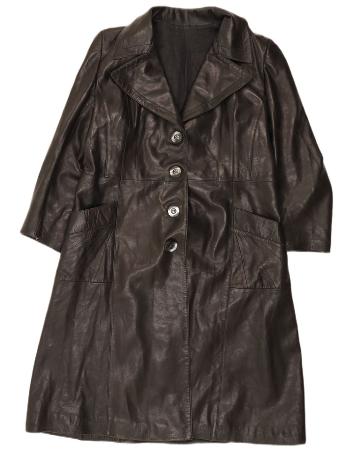 VINTAGE Damen Ledermantel IT 48 XL Schwarz