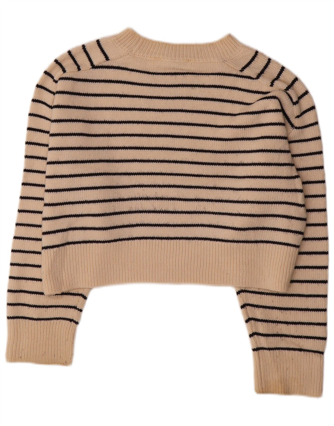 ZARA Damen Pullover mit bauchfreiem U-Boot-Ausschnitt, Gr. 10, Größe S, gebrochenes Weiß, gestreift