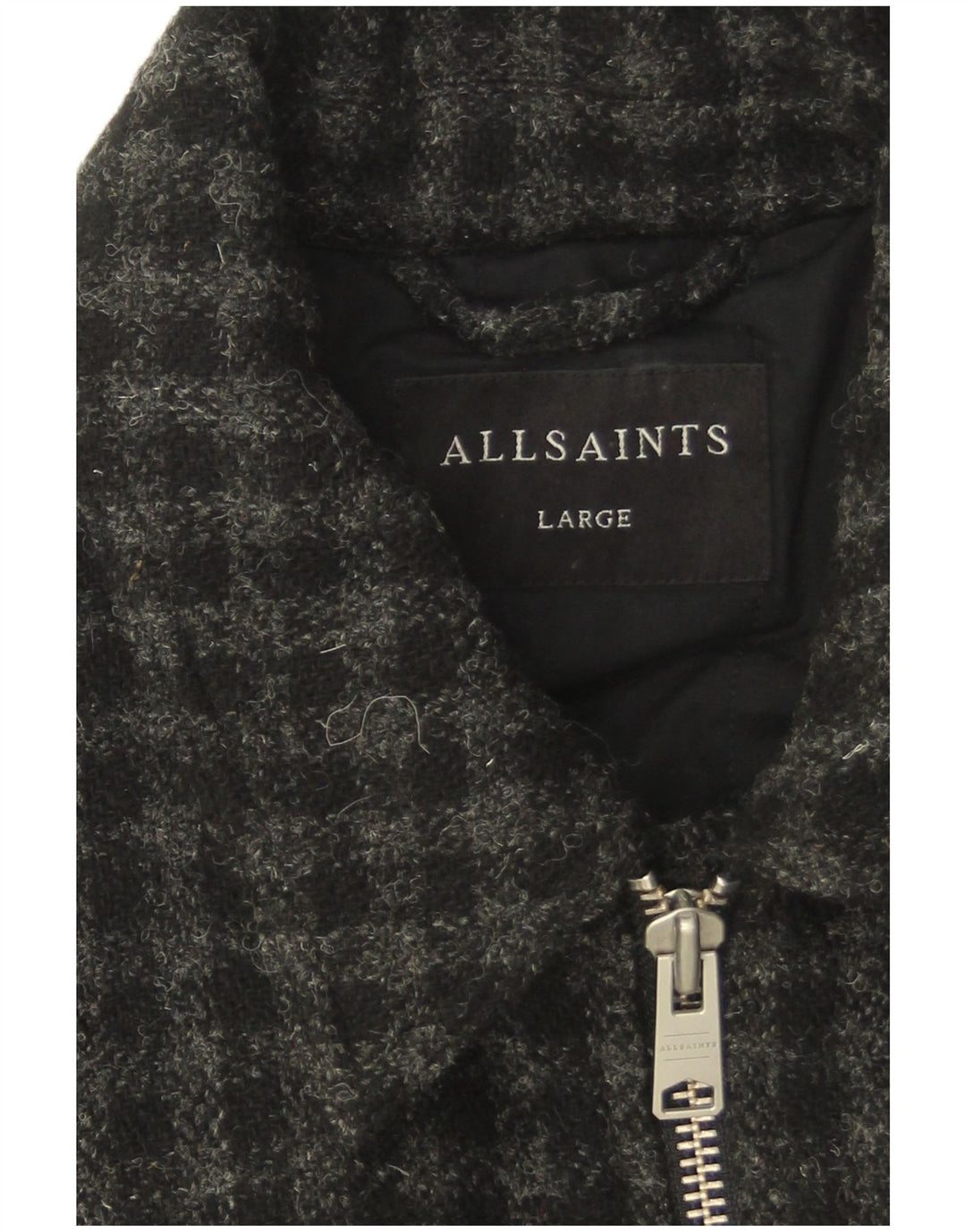 All Saints Herren Bomberjacke UK 40 Große grau karierte Wolle
