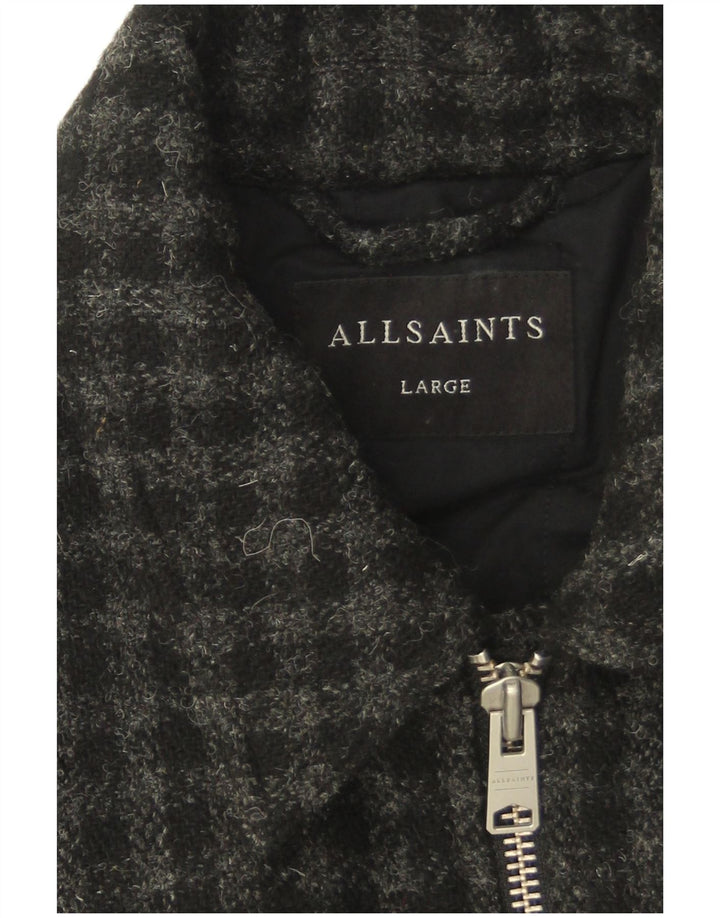 All Saints Herren Bomberjacke UK 40 Große grau karierte Wolle