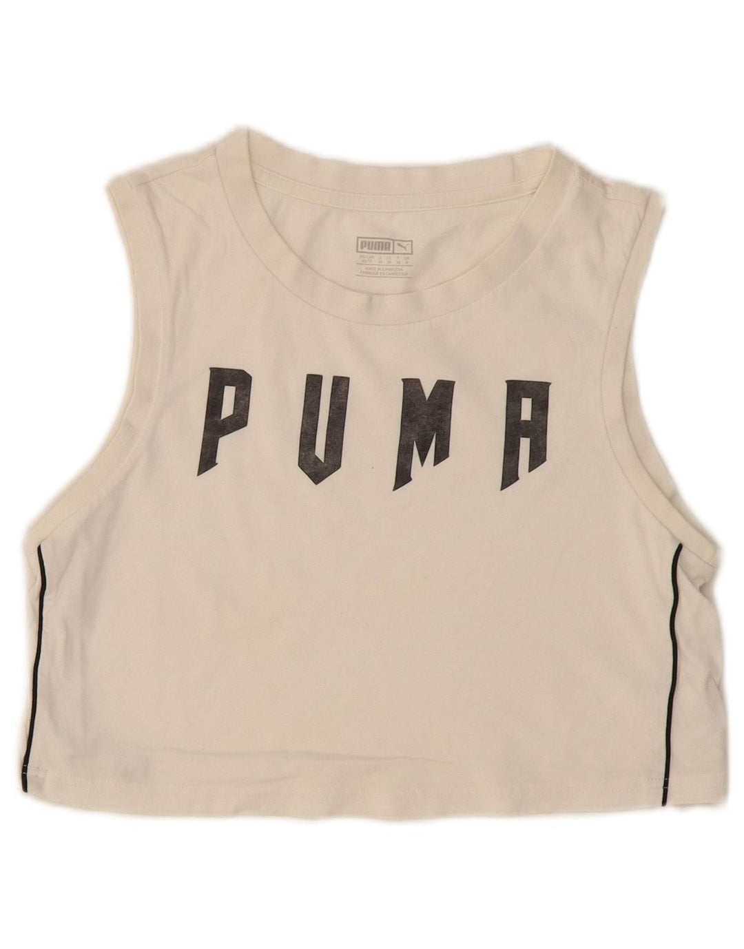 PUMA Womens Crop Graphic Vest Top UK 8 Small White Cotton