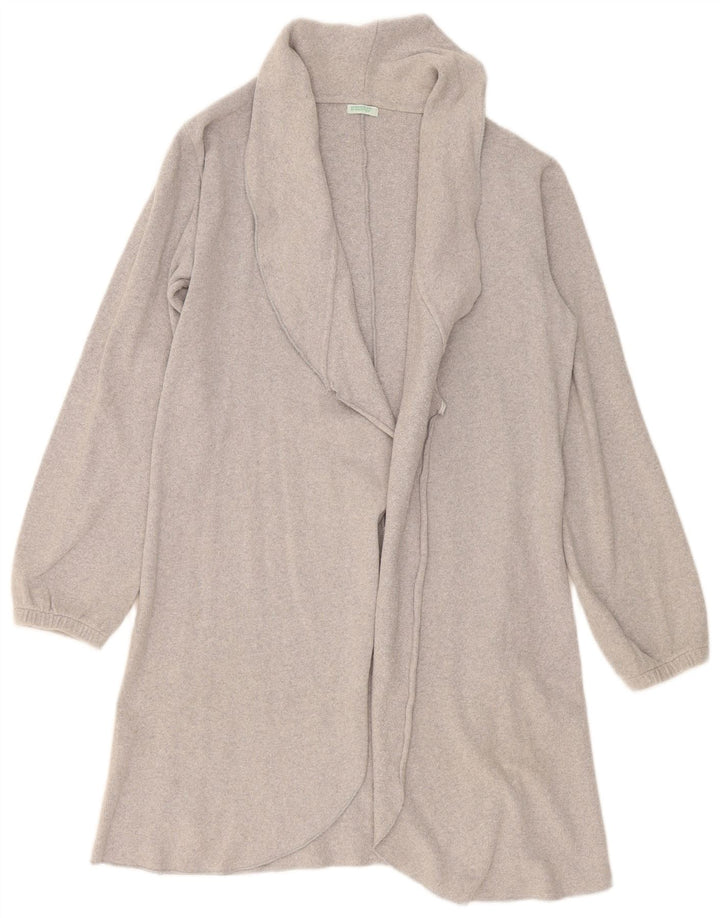 Benetton Damen Longline Open Cardigan Pullover UK 14 Mittelgrau