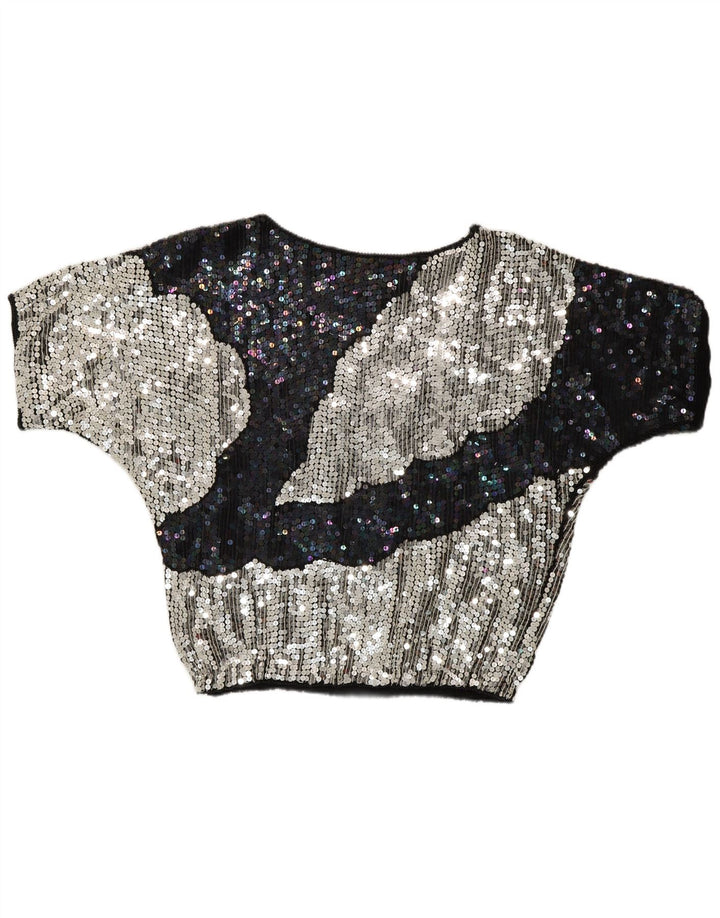 Vintage Damen Abend-Bluse mit Pailletten, UK 10, klein, bunt