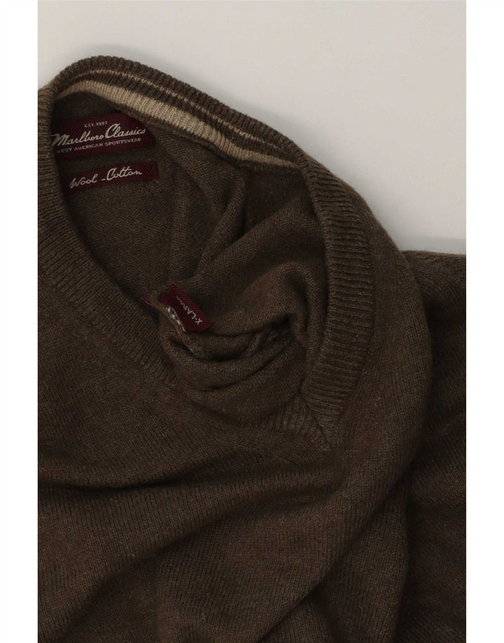 Marlboro Classics Herren-Pullover mit V-Ausschnitt, XL, Khaki, Wolle