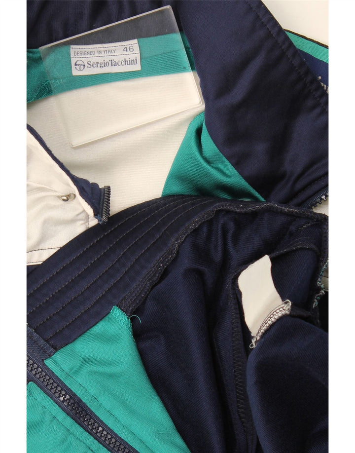 Sergio Tacchini Herren-Trainingsanzug-Oberteiljacke IT 46 Small Marineblau Farbblock