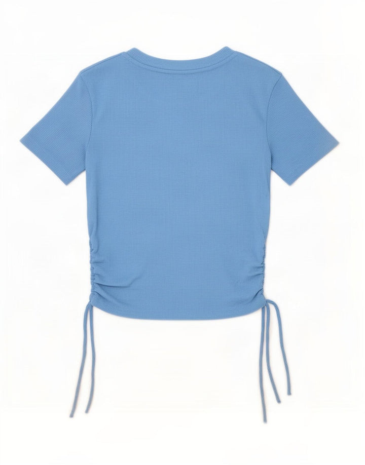 Zara Damen Crop T-Shirt Top UK 8 Small Blau Polyester