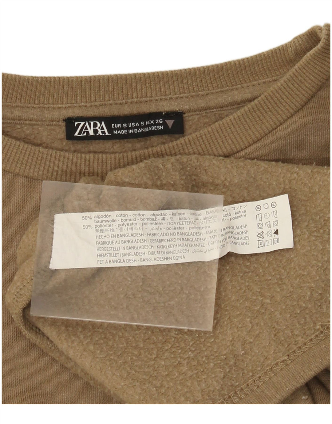 Zara Damen Sweatshirt Pullover UK 10 Small Khaki Baumwolle