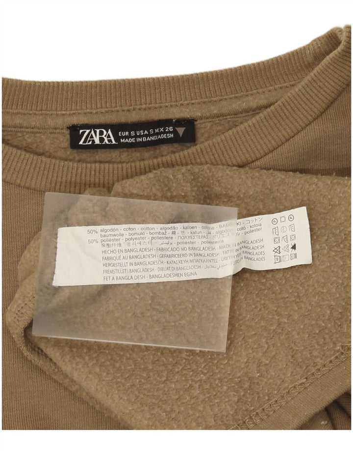 Zara Damen Sweatshirt Pullover UK 10 Small Khaki Baumwolle