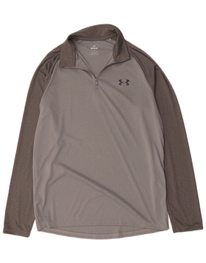Under Armour Herren-Oberteil mit Reißverschluss, langärmlig, mittelgrau, Farbblock