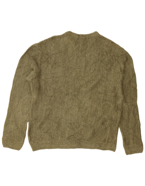 Chaps Mens Loose Fit Crew Neck Jumper Sweater Medium Khaki Flecked Cotton