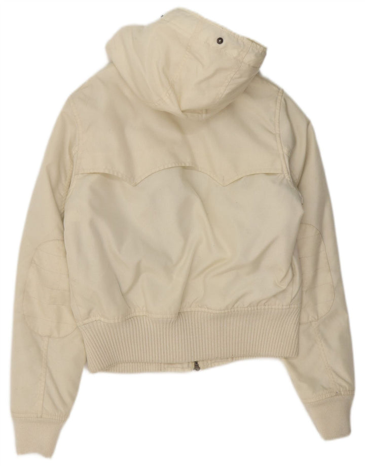 Woolrich Damen-Bomberjacke mit Kapuze, gepolstert, UK 14, Medium, gebrochenes weißes Nylon