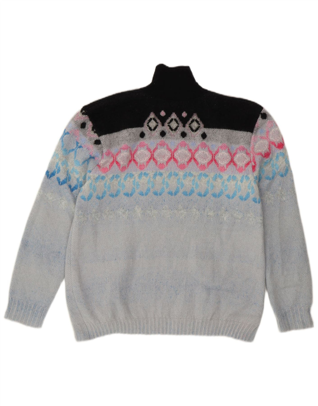Vintage Damen Rollkragenpullover Pullover UK 14 Mittelblau Fair Isle
