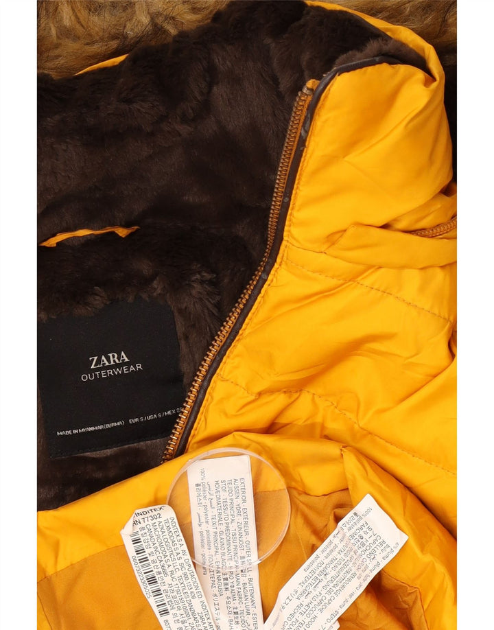 Zara Damen-Kapuzenjacke, wattiert, Gr. 10, Größe S, gelb, Polyester