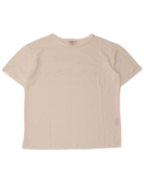 Desigual Damen T-Shirt Top UK 16 Große weiße geometrische Viskose