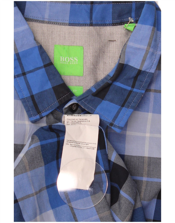 Hugo Boss Herren-Hemd mit normaler Passform, XL, blau kariert, Baumwolle