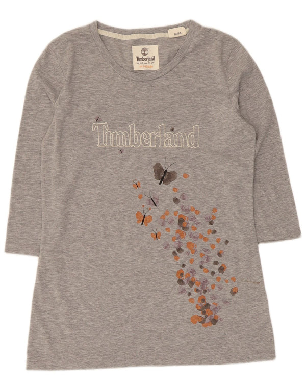 Timberland Womens Graphic 3/4 Sleeve Tunic Top UK 12 Mittelgraue Baumwolle