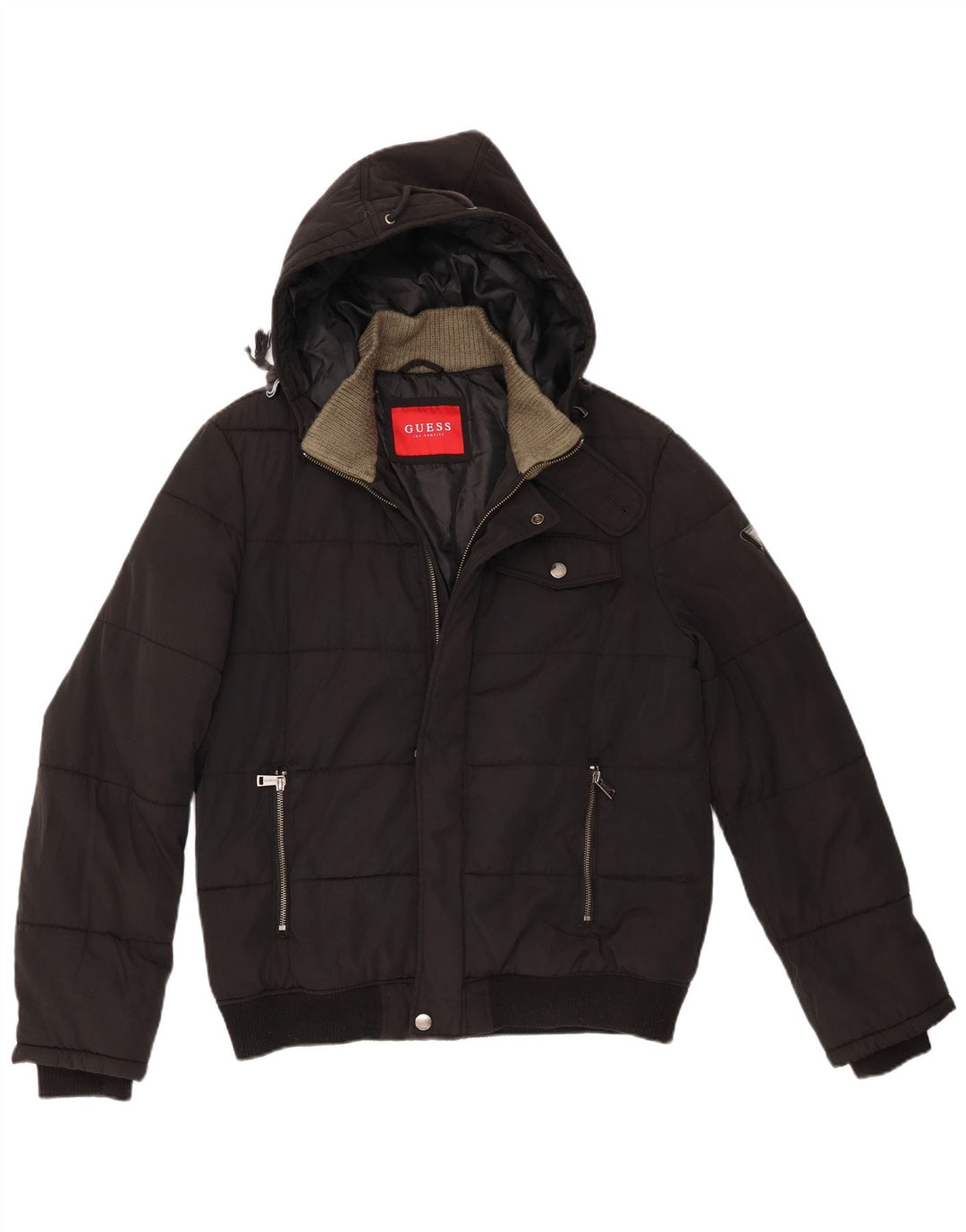 Guess Herren-Jacke mit Kapuze, gepolstert, UK 40, Größe L, Schwarz, Polyamid