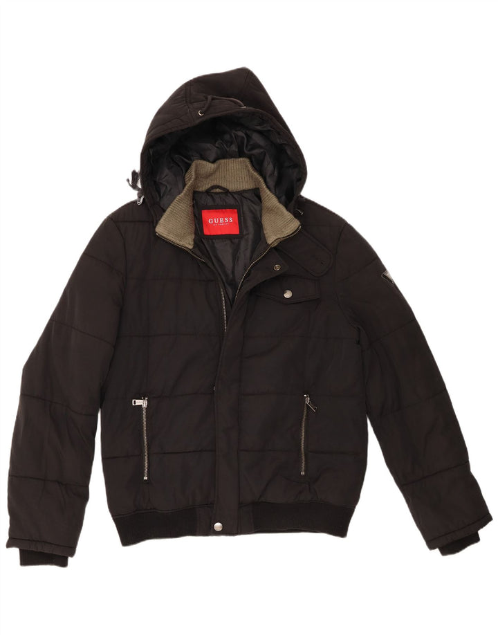 Guess Herren-Jacke mit Kapuze, gepolstert, UK 40, Größe L, Schwarz, Polyamid