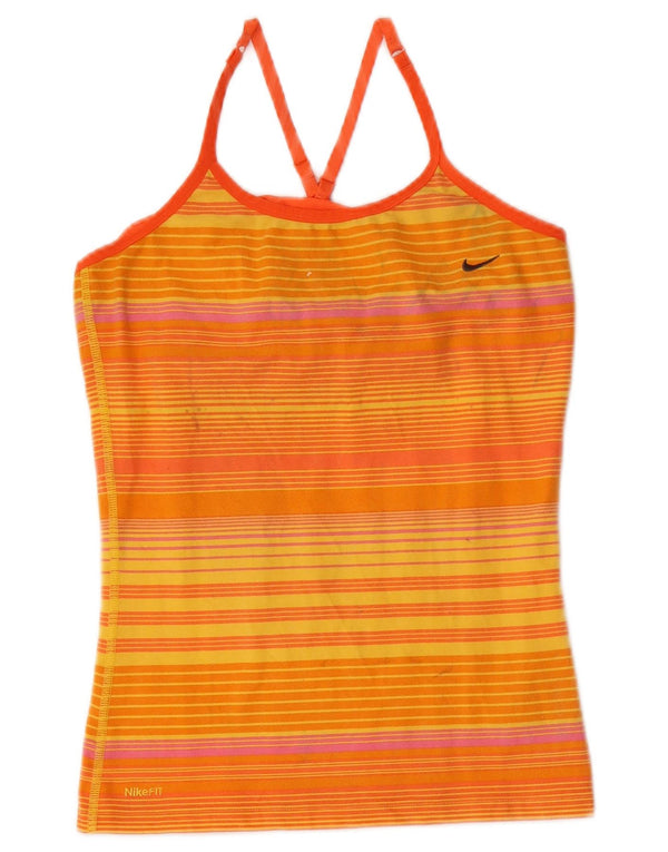 Nike Damen Dri Fit Weste Top UK 14/16 Große orange gestreifte Baumwolle