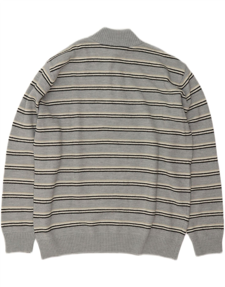 Lacoste Herren-Pullover mit Reißverschluss am Hals, Größe 5, große blau gestreifte Wolle