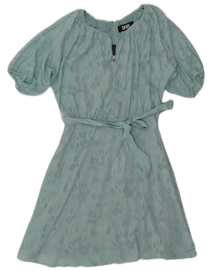 DKNY Damen-A-Linien-Kleid, US 4, klein, türkisfarbenes Blumenmuster, Polyester