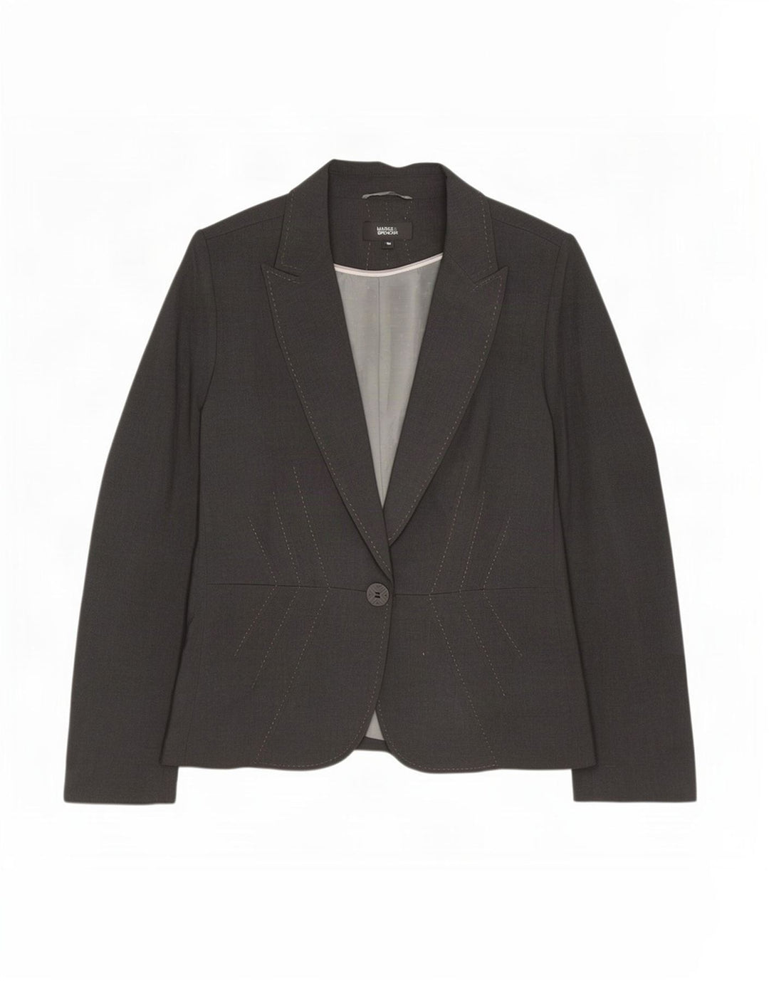 Marks & Spencer Damen-Blazer mit 1 Knopf, Gr. 16, Größe L, Grau, Polyester