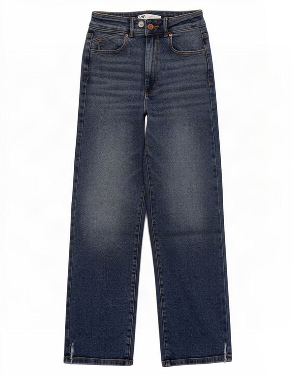 Zara Damen-Jeans mit hoher Taille, EU 34, 2XS, W24, L27, Marineblau, Baumwolle
