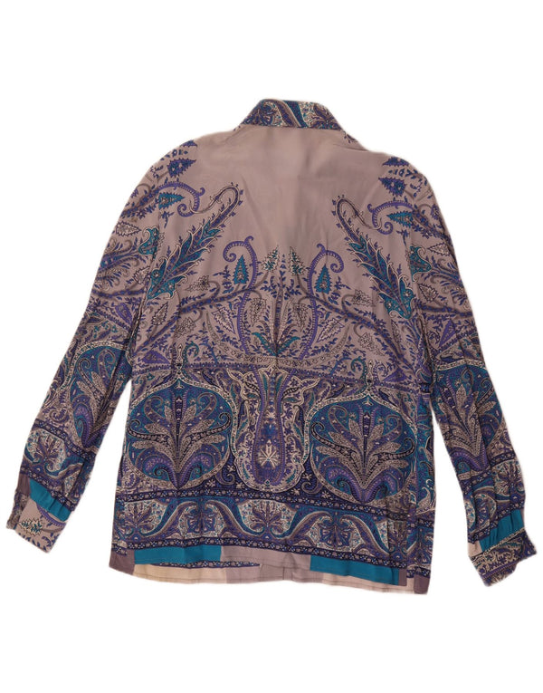 Vintage Damen Hemdbluse UK 16 Große blaue Paisley-Seide