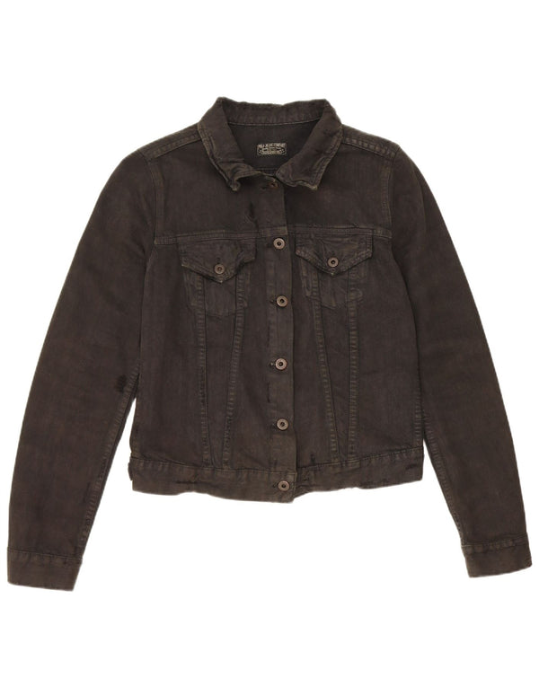 Polo Ralph Lauren Damen Distressed Crop Denim Jacke UK 14 Medium Schwarz