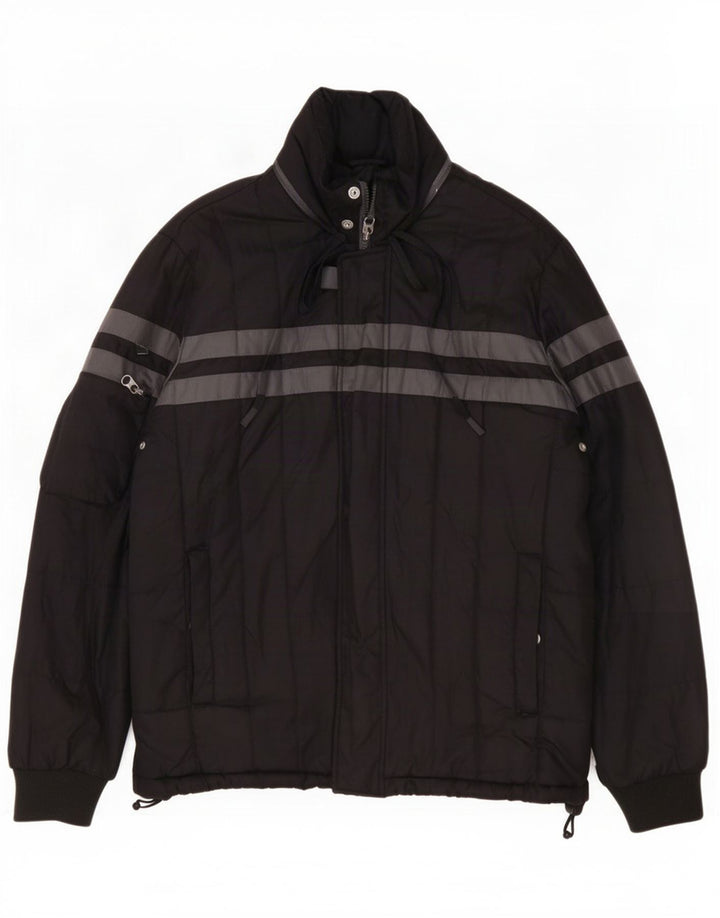 Armani Jeans Herren Wattierte Jacke IT 50 Großes schwarz gestreiftes Polyester