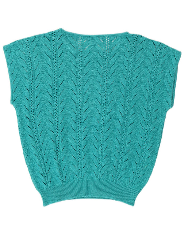 Vintage Damen Weste Tank Top UK 18 XL Türkis Baumwolle