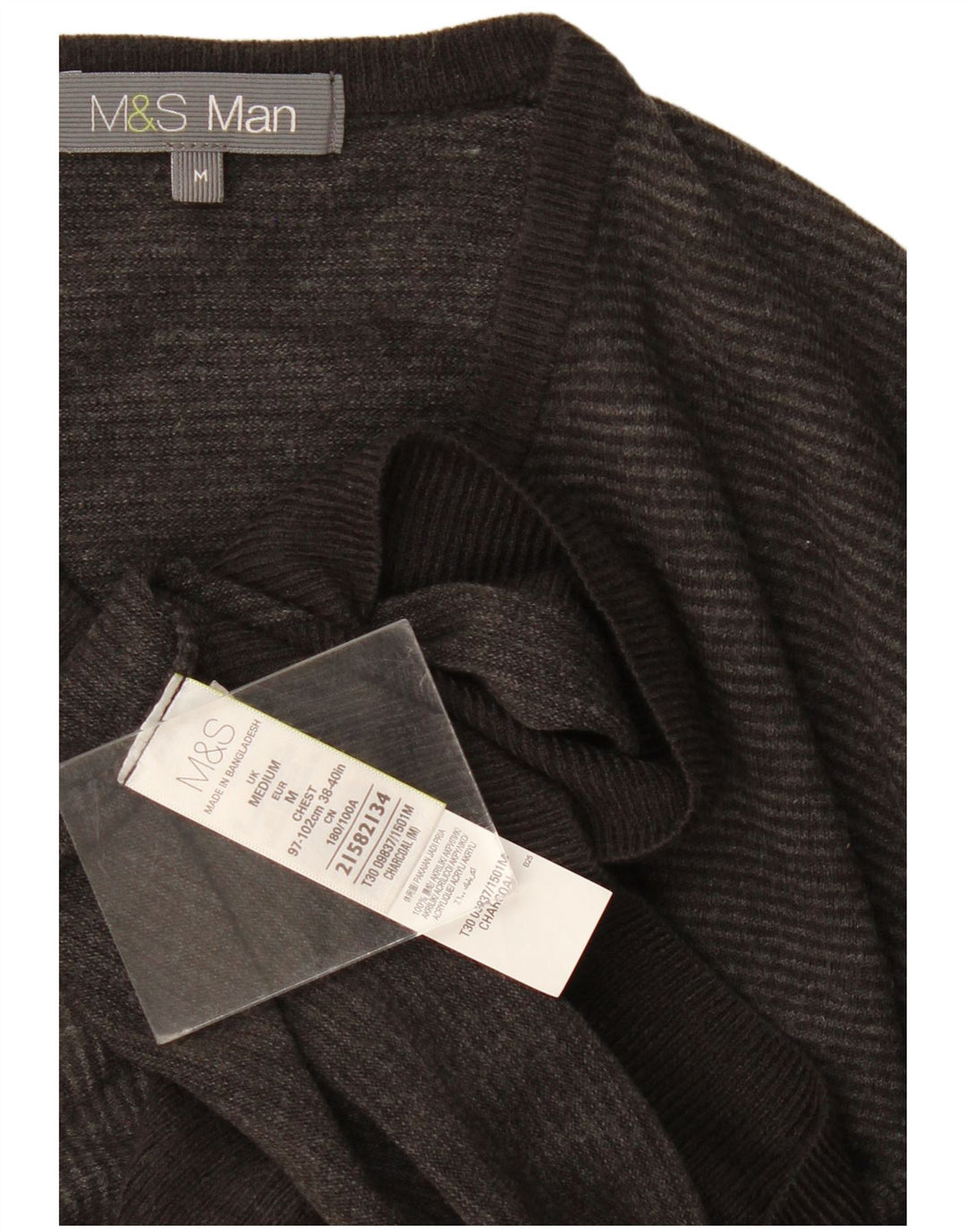 Marks & Spencer Herren-Pullover mit V-Ausschnitt, mittelgrau, gestreift, Acryl