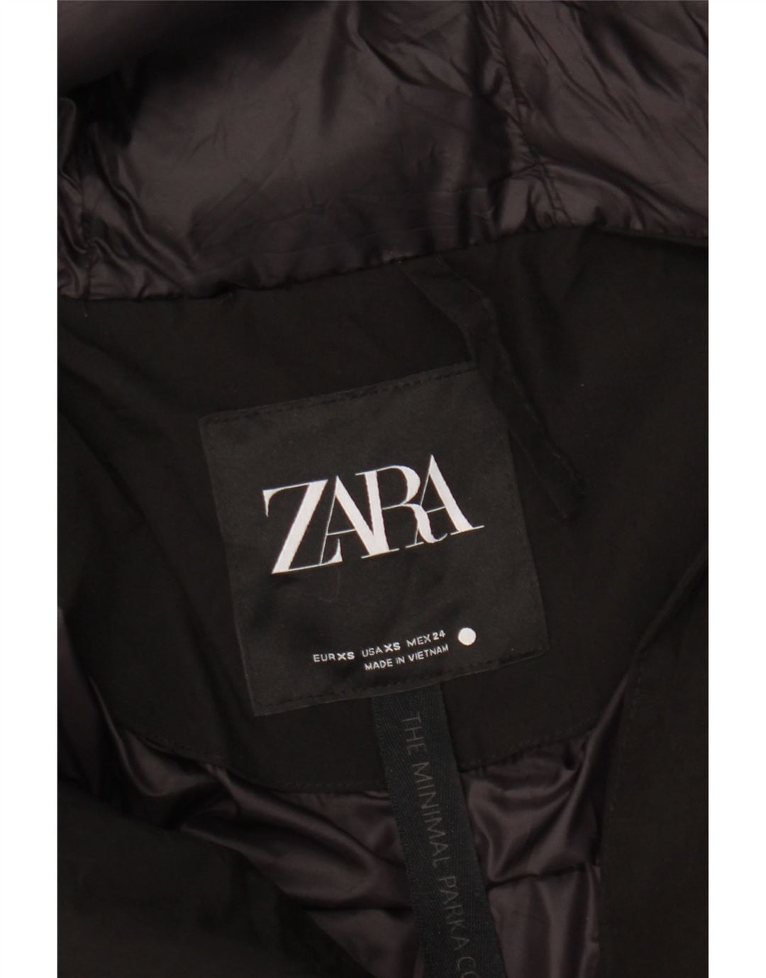 ZARA Damen-Übergroßer Mantel mit Kapuze, UK 6, XS, schwarzes Nylon