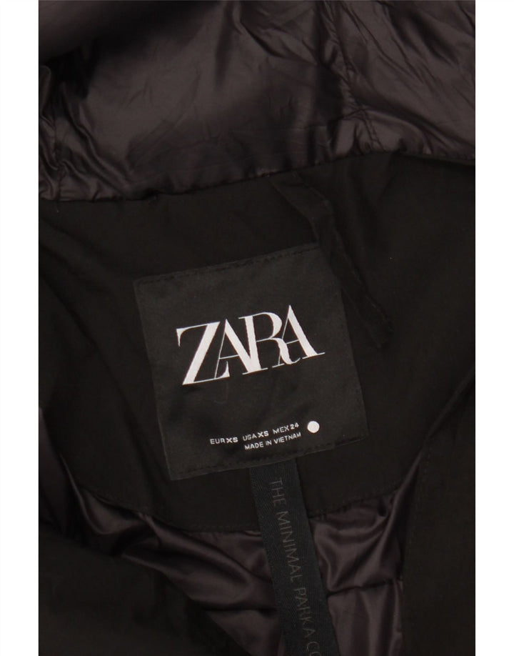 ZARA Damen-Übergroßer Mantel mit Kapuze, UK 6, XS, schwarzes Nylon