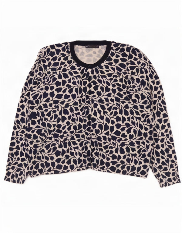 Marks & Spencer Damen-Cardigan-Pullover UK 22 3XL Marineblaue Viskose mit Blumenmuster