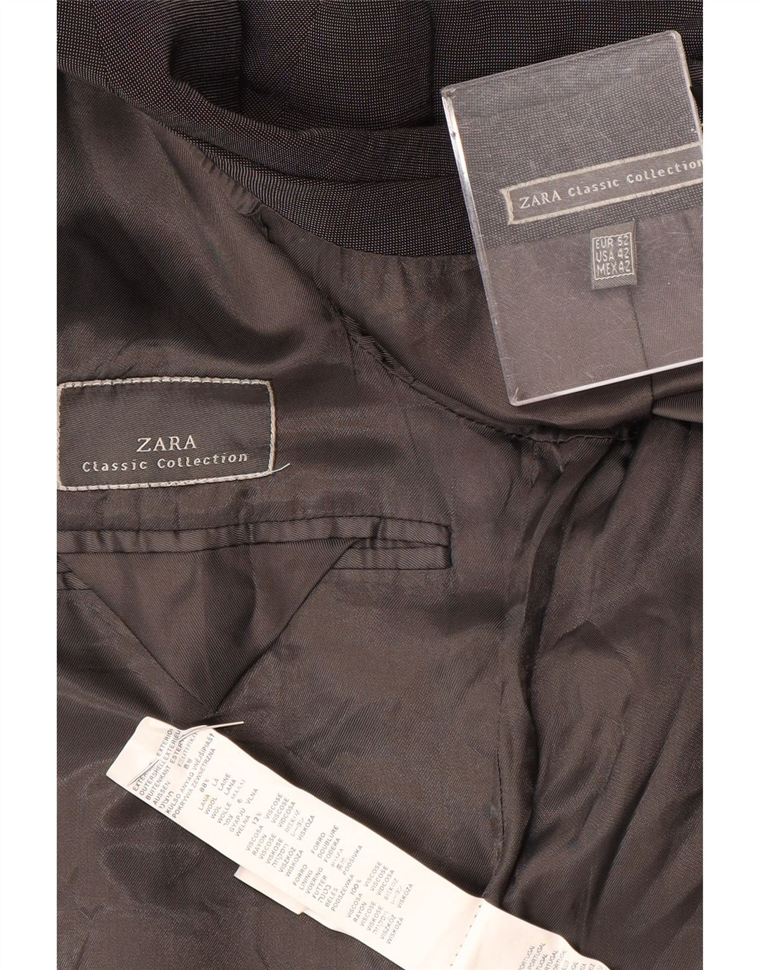 Zara Herren-Blazerjacke mit 3 Knöpfen, EU 52, große graue Wolle