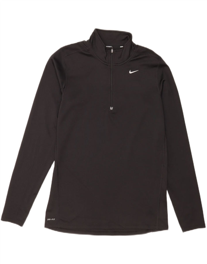 Nike Herren-Laufoberteil mit Reißverschluss, langärmlig, mittelschwarzes Polyester