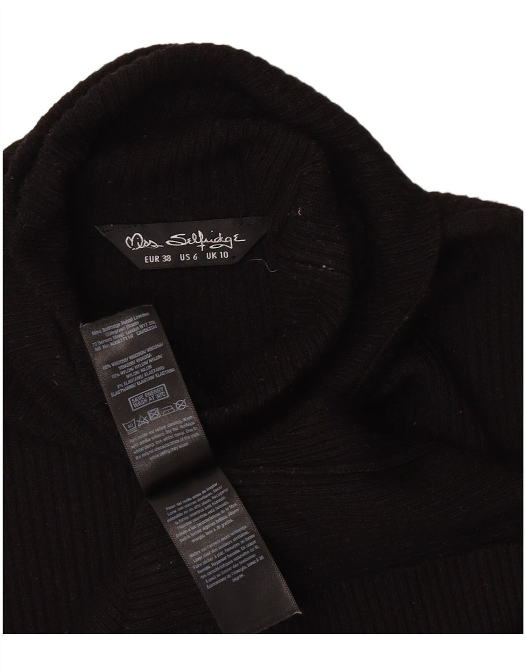 Miss Selfridge Damen Top Langarm UK 10 Small Schwarze Viskose