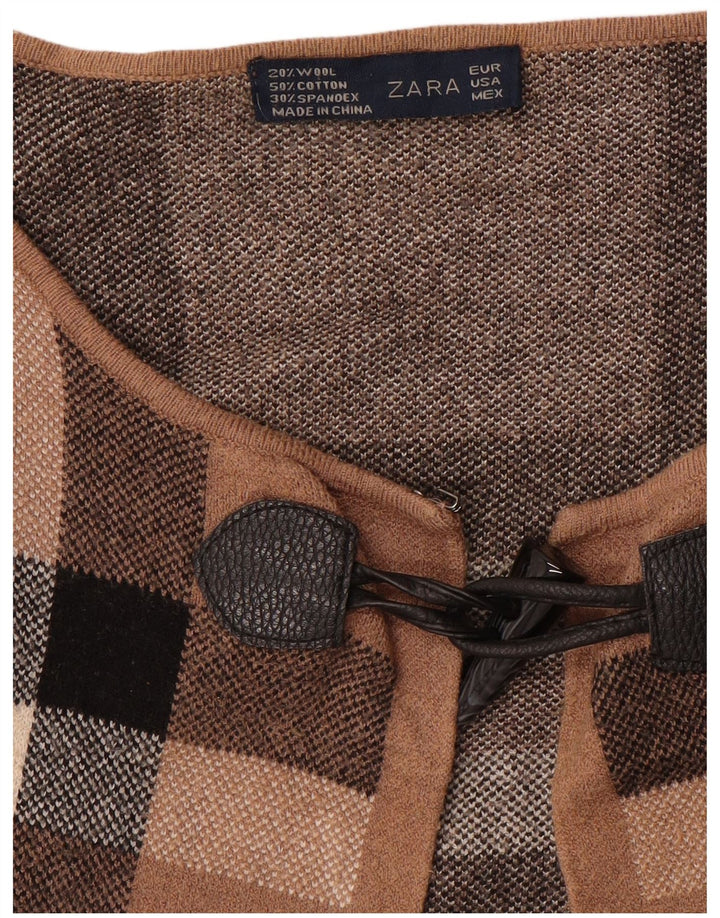 Zara Damen-Cardigan-Pullover UK 16 Große braune karierte Wolle