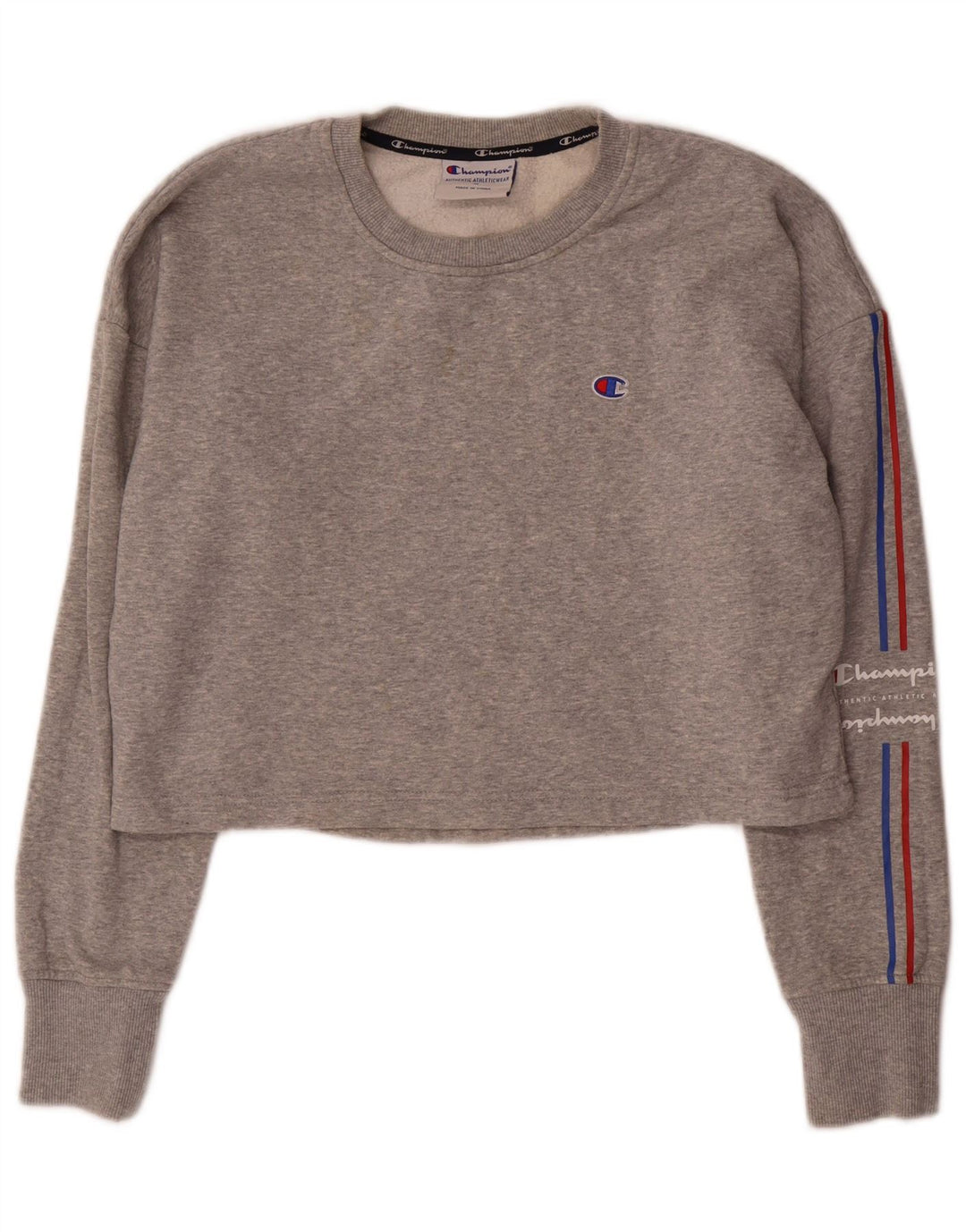 Champion Damen Crop Graphic Sweatshirt Pullover UK 14 Mittelgrau meliert