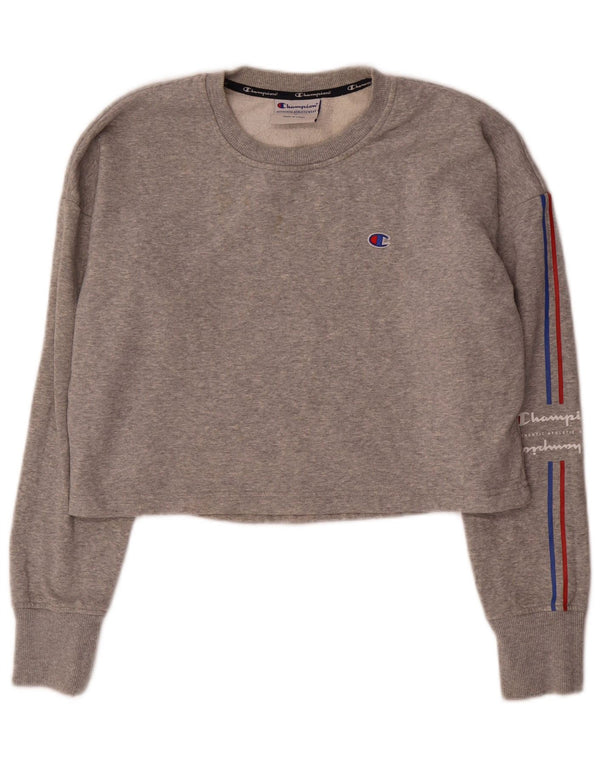 Champion Damen Crop Graphic Sweatshirt Pullover UK 14 Mittelgrau meliert