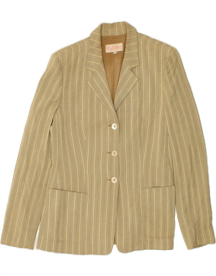 BYBLOS Womens 3 Button Blazer Jacket IT 42 Medium Beige Striped Vintage Byblos and Second-Hand Byblos from Messina Hembry 