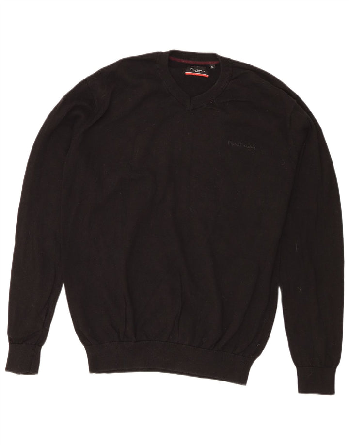 Pierre Cardin Herren-Pullover mit normaler Passform und V-Ausschnitt aus mittelschwarzer Baumwolle