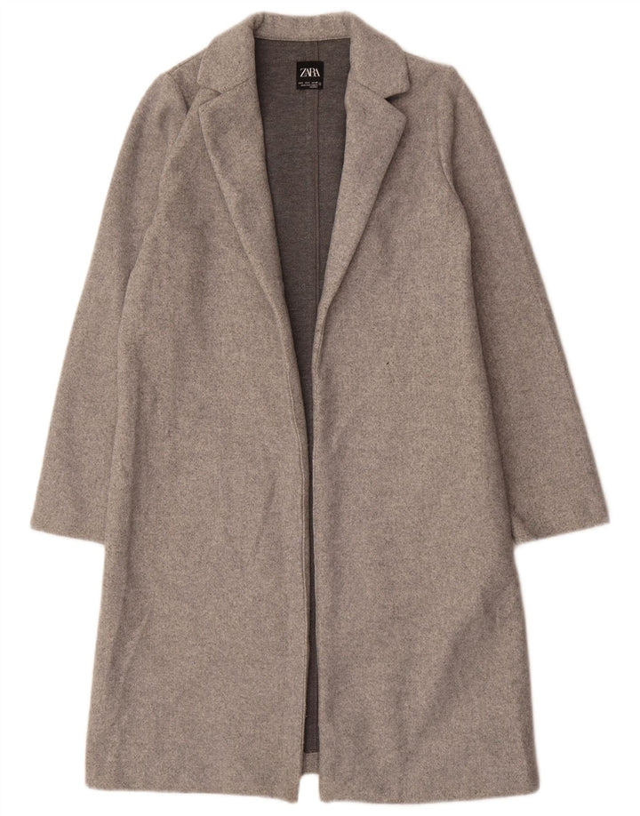 Zara Womens Open Overcoat UK 10 Small Grau Polyester