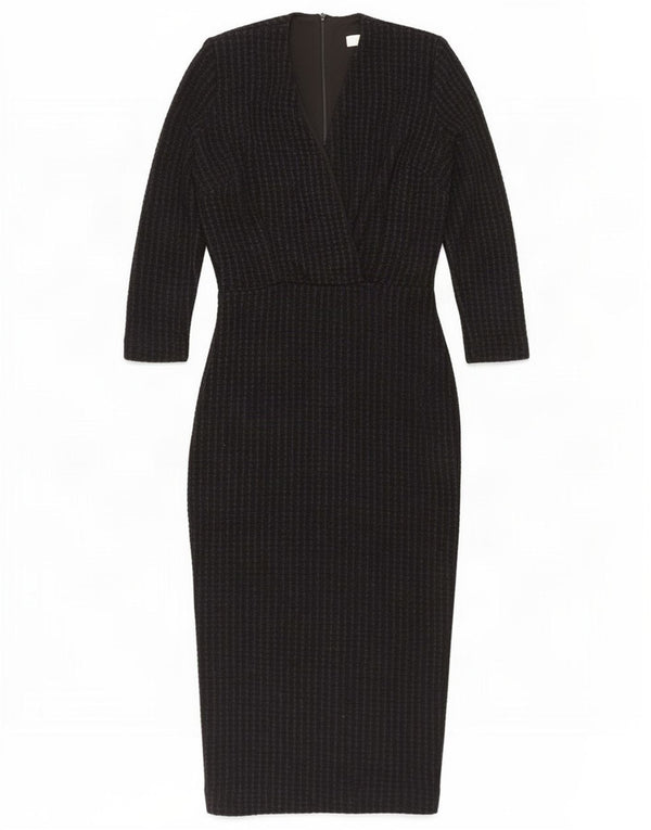 Reiss Damen figurbetontes Kleid mit 3/4-Ärmeln, UK 6, XS, schwarz gestreift, Lyocell