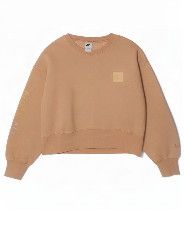 Nike Womens Oversized Crop Graphic Sweatshirt Pullover UK 6 XS Beige Baumwolle